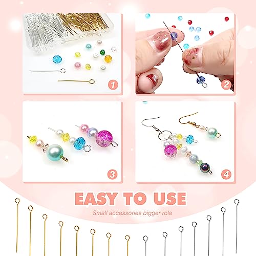 TOAOB 200pcs 24mm Eye Pins for Jewelry Making Gold Silver Brass Wire Open Head Pins Findings for DIY Crafts Necklaces Bracelets Earrings - size: 24mm