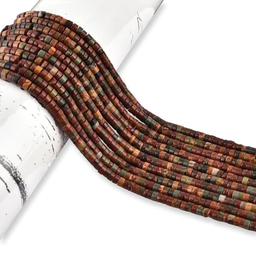 300pcs Natural Picasso Jasper Heishi Spacer Beads 2x4mm Genuine Real Disc Stone Beading DIY Charm Smooth Loose Gemstone Beads for Jewelry Making Bracelets Necklaces Earrings Crafts - color: Picasso Jasper