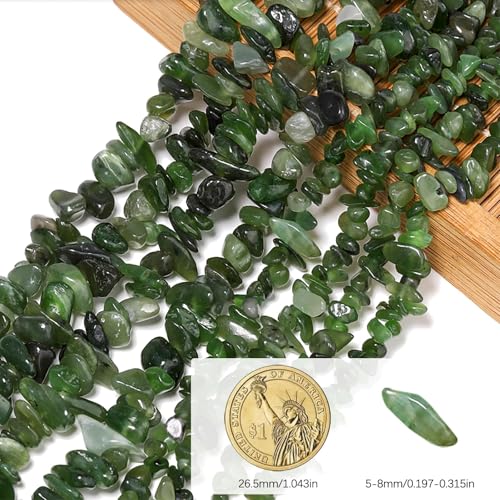 30in Jadeite Natural Chip Stone Beads 5-8mm About 230pcs, Irregular Drilled Deep Green Bead for Bracelets Jewelry Making Supplies for Adults, DIY Crafts. - color: Jadeite