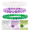 2/3-Pieces 4mm 6mm 8mm Natural Crystal Gemstone – Handmade Reiki Energy Healing Stretch Bracelets Jewelry for Yoga, Meditation, Unisex - color: 3 Pieces (Amethyst&GreenJade&WhiteJade), size: 8mm