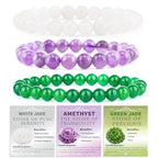 2/3-Pieces 4mm 6mm 8mm Natural Crystal Gemstone – Handmade Reiki Energy Healing Stretch Bracelets Jewelry for Yoga, Meditation, Unisex - color: 3 Pieces (Amethyst&GreenJade&WhiteJade), size: 8mm