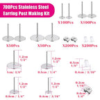 Earring Posts and Backs, Flasoo 700Pcs Stud Earring Making Kit with 300Pcs Stainless Steel Earring Posts and 400Pcs Earring Backs, Earring Supplies Kit for DIY Earrings and Jewelry Making - color: Silver