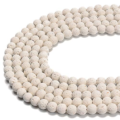 Natural Gemstone Loose Beads Smooth Round Approxi 15 inch DIY Bracelet Necklace for Jewelry Making (6mm, White Lava) - color: White Lava, size: 6mm