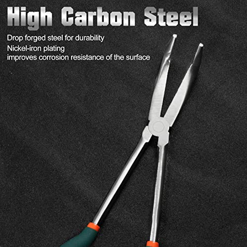 SPEEDWOX Long Reach Bent Nose Pliers 10 Inches 90 Degree Intermeshed Teeth Precision Fine Pliers for Hard to Reach Narrow Spaces High Leverage Reduce Efforts Non-slip Handle - style: 90°Bent Nose Pliers