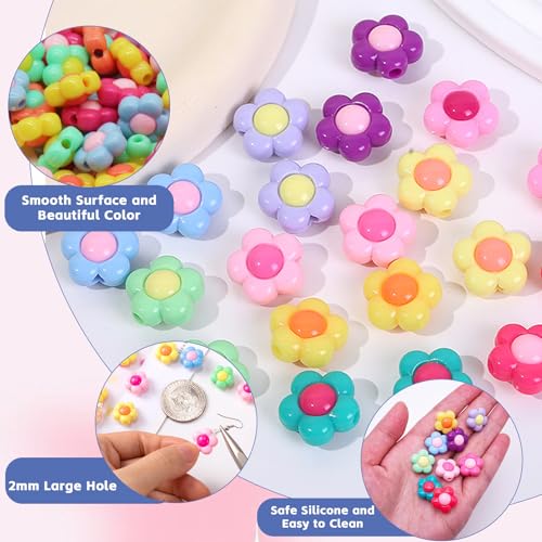 Acrylic Flower Beads for Jewelry Making, Multicolor, 16mm, Large Size, 100 Pieces, Craft Supplies