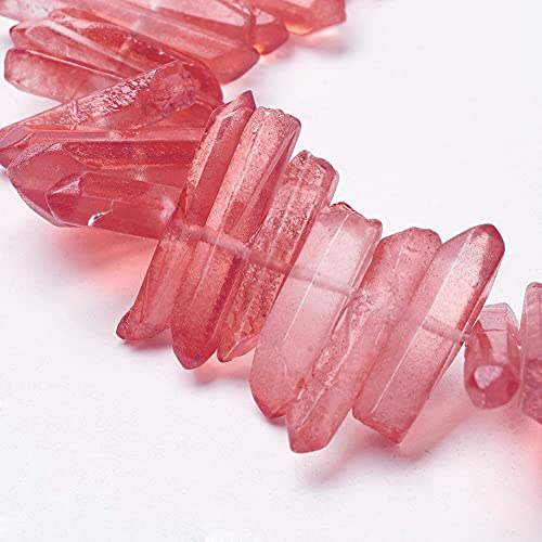 FASHEWELRY 1 Strand Natural Quartz Crystal Points Loose Beads Cerise Flat Heishi Gemstone Loose Beads for DIY Jewelry Making - color: Cerise