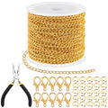 Tanstic 102Pcs 30 Feet Jewelry Making Chains Necklace Chains Bulk Cable Link Chain with 50Pcs Jump Rings, 50Pcs Lobster Clasps, Pliers for Bracelet Necklace Making(Gold) - color: Gold