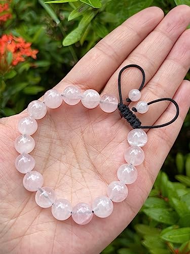 GAF TREASURES Grade A ++ Gemstone Round Bead Adjustable Bracelet 10mm, Genuine Crystal Bead Bracelet, Gift for Men & Women - color: Rose Quartz