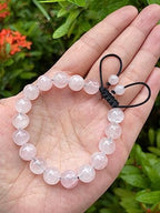 GAF TREASURES Grade A ++ Gemstone Round Bead Adjustable Bracelet 10mm, Genuine Crystal Bead Bracelet, Gift for Men & Women - color: Rose Quartz