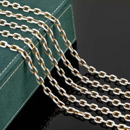 UMAOKANG 2 Meters White Enamel Jewelry Chains Bulk Gold Plated Stainless Steel Chains for Jewelry Making Oil Drip Craft Chain Roll - color: White