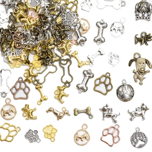 stino 100 Gram Metal Charms for Jewelry Making, Silver & Gold Plated, Bulk Pack for Bracelets, Necklaces, Crafts - color: Dog Mixed Color