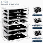 Sea Team 3-Tier Stackable Clear Makeup Organizer with Drawers, Acrylic Plastic Cosmetic Display Case, Jewelry Storage Box, Holder for Dresser, Bathroom, Vanity, Countertop (8 Drawers) - size: 3-Tier, 8 Drawers