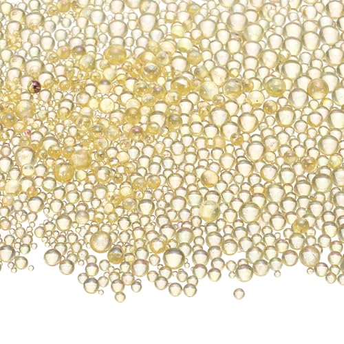 Iridescent Glass Tiny Bubble Beads, 0.4-3mm 20g No Hole Micro Mini Round Deep Yellow Water Droplets Beads - Applications: for Resin Filler, Nail Art, Dollhouse Bath Tub, 2-Pieces - color: Deep Yellow, size: φ0.4-3mm