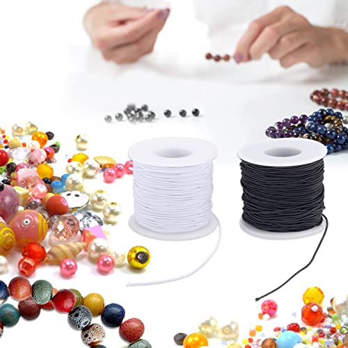 Stretchy String for Bracelets, 2 Rolls 0.8mm,1 mm,1.5mm,330 Feet Sturdy Elastic String for Jewelry Making, Necklaces, Beading and Crafts (White Black (0.8mm)) - size: White Black (0.8mm)