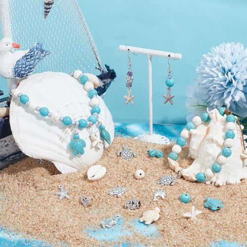 PH PandaHall 292pcs Turquoise Jewelry Making, Boho Ocean Beach Shell Bead Charms Starfish Mermaid Turtle Beads Summer Sea Dangle Pendant for Gift Bracelet Necklace Earring Anklet Craft Jewelry Making - color: Blue