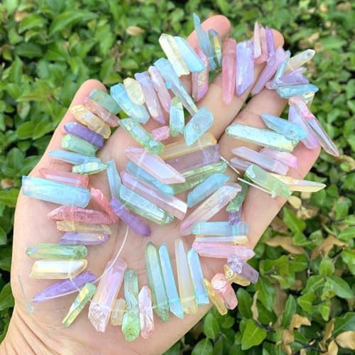 Adabele 15 Inch Natural Raw Healing Crystal Quartz Gemstone Loose Beads Small Drilled 15 Inch Chakra Rainbow AB Titanium Coated Chakra Gem Stone Drop Stick GA6 - color: Chakras Rainbow Ab, size: Small Size (15 Inch/1 Strand)