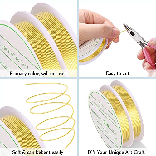 MIKIMIQI 2 Pack Jewelry Wire - 20 Gauge Tarnish Resistant Copper Beading Wire for Jewelry Making, 0.8mm X 3m Each (Gold)