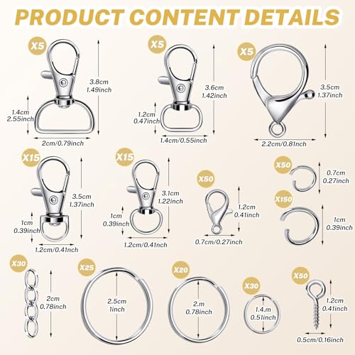 AUGSUN Keychain Making Kit, 450Pcs Keychain Craft Set Including Key Chain Clips, Lanyard Snap Hooks, Lobster Claw Clasps, Key Rings, Jump Rings and Screw Eye Pins for Key Chain Jewelry Making