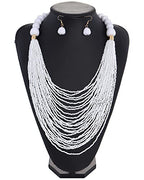 Bocar Necklace for Women, Multi Layer Statement Necklace, Long Chain Chunky Bib Seed Beads Necklace, Necklace Earring Set for Women Gift (NK-10693) - color: White