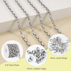 SMYHTGLIF 3 Meters Silver Stainless Steel Chain for Jewelry Making Embossed Chunky Box Chain Roll Craft Jewelry Supplies with Lobster Clasps and Jump Rings - color: Box Silver