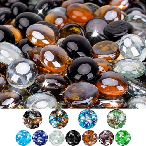 Mr. Fireglass 10 Pound Blended Fire Glass Beads, 1/2" High Luster Mixed Colored Fire Glass Drops for Fireplace Fire Pit & Lanscaping, Onyx Black, Crystal Ice, Caramel - color: Onyx Black, Crystal Ice, Caramel, size: 1/2 inch, 10 Pounds