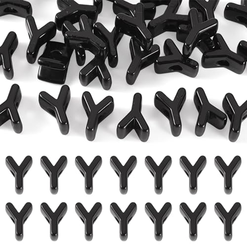 FASHEWELRY 30Pcs Acrylic Letter Y Beads with Large Hole Big Plastic Letter Blocks European Beads 3D Letters Chunky Vowel Initial Alphabet Bead for Key Chains Necklace DIY Arts Craft Projects - color: Black, size: Y