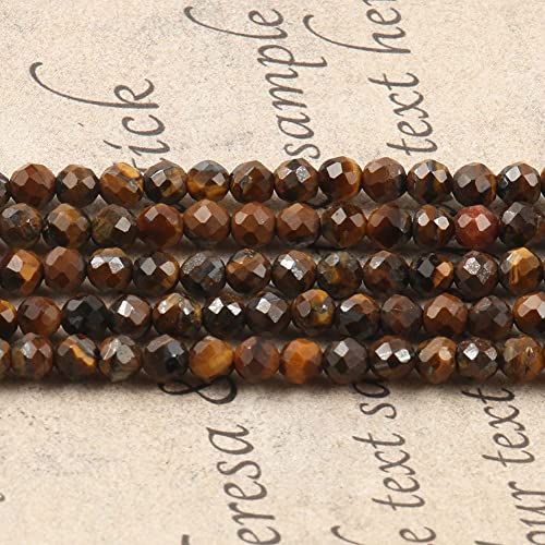 120pcs 3mm Natural Yellow Tiger Eye Gemstone Beads Faceted Round Loose Stone Beads for Jewelry Making - color: Yellow Tiger Eye, size: 2.8-3.3mm