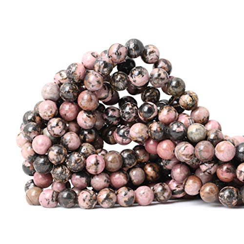 45PCS 8mm Natural Black Line Rhodochrosite Gemstone Smooth Round Loose Beads for Jewelry Making 1 Strand 15" - color: Black Line Rhodochrosite, size: 8mm