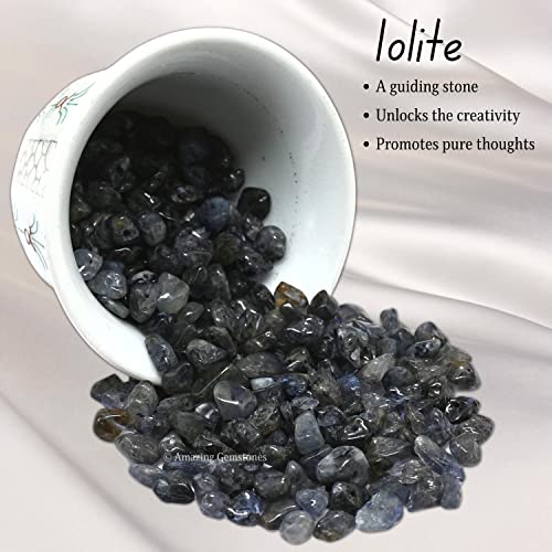 Iolite Pre Drilled Natural Crystals Crushed Chips Beads for Jewelry Making, DIY Handmade Healing Crystals (25 Inch Strand) - color: Iolite