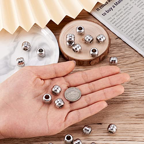 Cheriswelry 20pcs Barrel Striped 304 Stainless Steel Beads European Large Hole Metal Beads Mini Loose Spacer Beads Slide Charms 12x10mm for DIY Earring Bracelet Necklace Jewelry Making - color: Barrel Striped