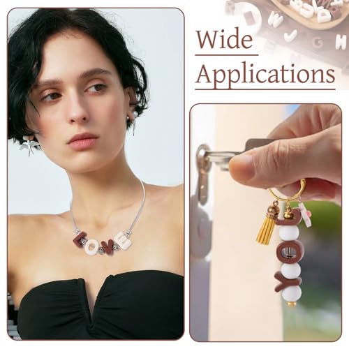 Beige Brown Slide Letter Beads, 52Pcs Large Alphabet Bead Charm Block 3D Initial Beads with Horizontal Hole for Wristbands Bracelets Necklace Choker Jewelry Making - color: Beige Brown, Letter A~Z