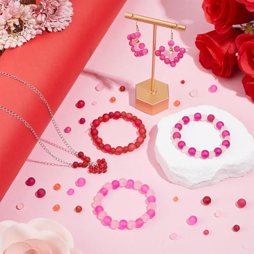 PH PandaHall 1880pcs Red Pink Glass Beads 24 Styles Transparent Frosted Beads 4mm 6mm 8mm Round Jewelry Bead Craft Bead for Bracelet Necklace Earring Jewelry Making DIY Craft Wedding