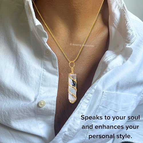 Amazing Gemstone Moonstone Necklace for Women - Premium Rainbow Moonstone Crystals Necklace for Women - Jewelry to bring Balance, Harmony, Creativity, Endurance and Inner Confidence. - color: Rainbow Moonstone - Gold