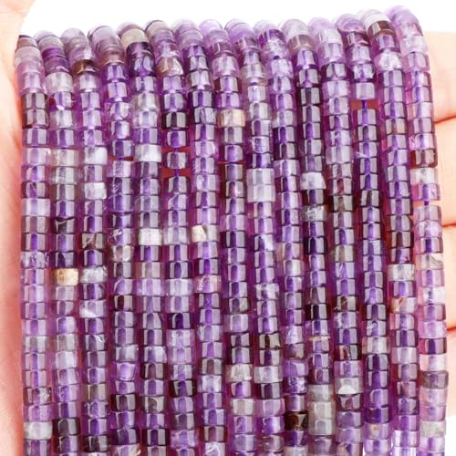 Natural Amethyst Heishi Spacer Beads Loose Semi Precious Flat Round Gemstone Disc Shape Stone for Beading Jewelry Making 4x2mm 15.5" - color: Amethyst