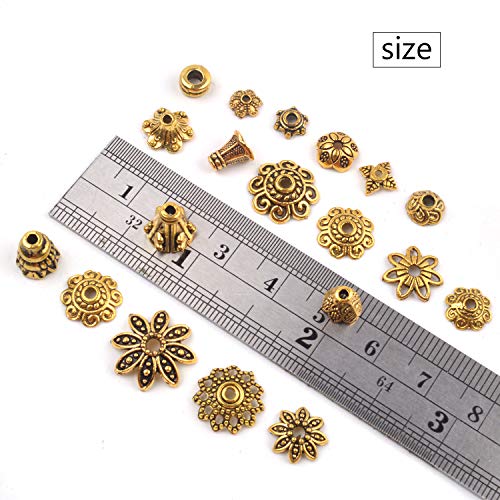 BronaGrand 100 Gram(About 250-350pcs) Bali Style Jewelry Making Metal Bead Caps Deluxe New Mix,Antique Gold - color: Antique Gold