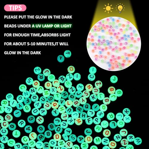 Kenning 24 Set Friendship Bracelet Making Kits Glow in The Dark Letter Beads DIY Jewelry Supplies Colorful Various Beads Set Personalized Bracelet for Wedding Birthday Gift Craft Wrapped