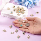 FASHEWELRY 30Pcs Heart Crystal Rhinestone Pendants Valentine Day Love Heart with Rose Flower Charms Light Gold Metal Dangle Charms for Bracelet Necklace Earring Jewelry Making Craft - color: Heart with Flower-3 Colors