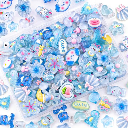 100PCS Blue Slime Charms Jelly Cute Flatback Resin Charms for Slime, Random Kawaii Decoden Charm for Embellishments Phone Junk Case Charms Bulk, Hairpins Scrapbooking Crafting & DIY Decor - color: Blue-100PCS