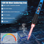 Soldering Iron Kit, 90W 110V Fast Heat up LCD Digital Soldering Gun kit with Ceramic Heater, 10 in 1 Adjustable Temperature Soldering Kit with Automatic Sleep Mode - color: Blue
