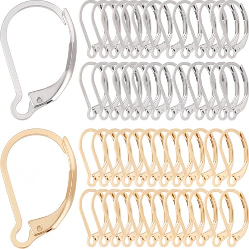 SUNNYCLUE 1 Box 100Pcs Real 24K Gold Plated Stainless Steel Earring Hooks Leverback Earring Findings French Ear Wires Earrings Clasps Lever Back Ear Hooks Leverbacks for Jewelry Making DIY Crafts - color: 100Pcs 24K Gold Plated & Stainless Steel