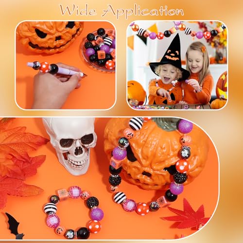 35 Pcs Chunky Bubblegum Beads 20mm Focal Pen Rhinestone Pearl with Rhinestone Large Hole European Spacer Beads for DIY Beadable Pens School Jewelry Making Keychain Craft Making(Hollowenn) - color: Happy Holloween