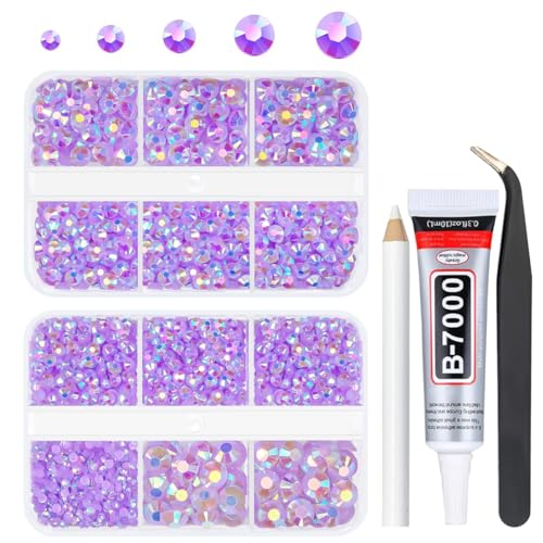 qiipii Light Purple AB Resin Rhinestones for Crafting Violet Flatback Jelly Stones 2mm 3mm 4mm 5mm 6mm Gems Diamonds for Nails Face Eyes Makeup Tumblers Mugs Bottles DIY Crafts Clothes Shoes Phones - color: Light Purple AB