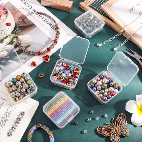 Jetec 6 Pieces Mini Plastic Clear Beads Storage Containers Box for Collecting Small Items, Beads, Jewelry, Business Cards, Game Pieces, Crafts (2.1 x 2.1 x 0.8 Inch) - size: 2.13 x 2.13 x 0.79 Inch