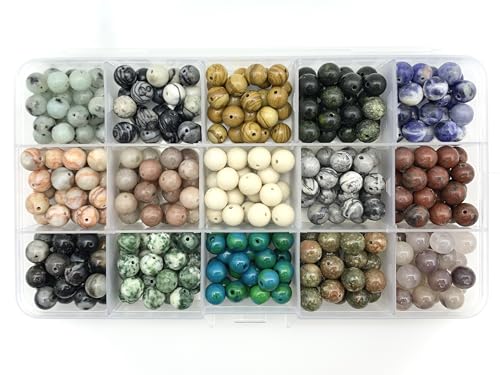 350pcs 8mm Natural Round Stone Beads,for Jewelry Making,Loose Gemstone Accessories Hole Size 1mm,Polyolor Crystal Energy Stone,DIY Smooth Beads Necklace Bracelet (8mm 15 Grid), Small - color: 8mm 15 Grid