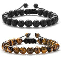 Hamoery Men Women 8mm Tiger Eye Stone Beads Bracelet Elastic Natural Stone Yoga Bracelet Bangle - color: Black and Brown