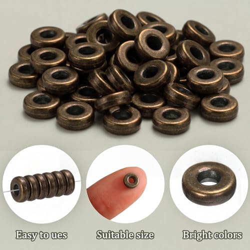 Batiyeer 800 Pcs 6mm Flat Spacer Beads for Jewelry Making, Rondelle Disc Beads Bulk, Gold & Mixed Color Bead Spacers for Bracelets Necklaces DIY Crafts (Old Red Bronze,Copper) - color: Old red bronze,Copper
