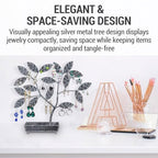MyGift Jewelry Tree w/Bird Nest 48 pair Earrings Holder, Bracelets/Necklace Organizer Stand (Silver Metal) - color: Silver Metal