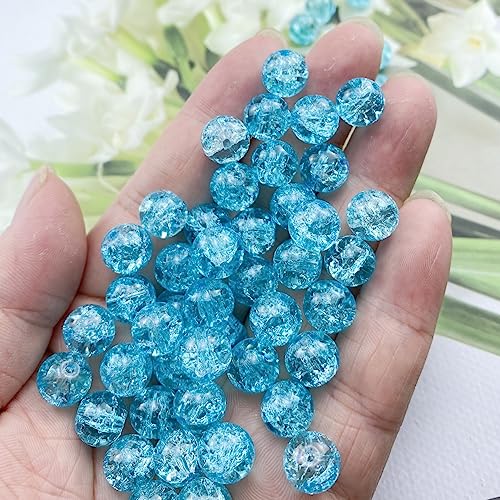 100pcs Crackle Glass Beads 10mm Round Crystal Glass Spacer Crafts Beads for Jewelry Making Necklace Bracelet Earrings DIY Crafts(Sky Blue) - color: Sky Blue, size: 10mm