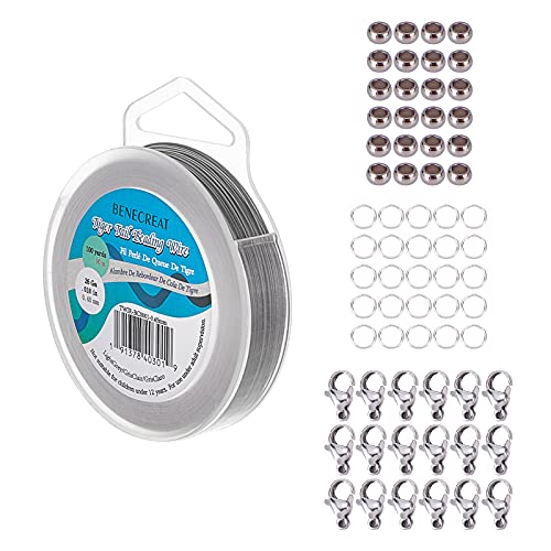 BENECREAT 300-Feet 0.46mm Stainless Steel 7-Strand Beading Wire with 200pcs Jump Rings, 50pcs Crimp Beads and 30pcs Lobster Claw Clasps for Jewelry Making - size: 0.46mm, style: 7 Strand