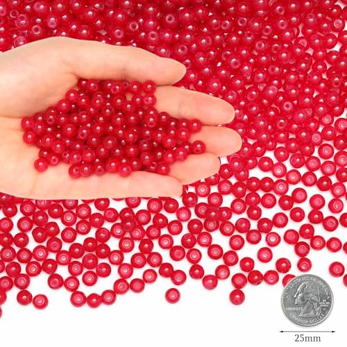 500Pcs Red Glass Beads for Bracelets, 6mm Round Glass Crystal Beads for Bracelet Jewelry Making Kits and DIY Crafts Earring Necklaces Suitable for Beginners(Red) - color: Red